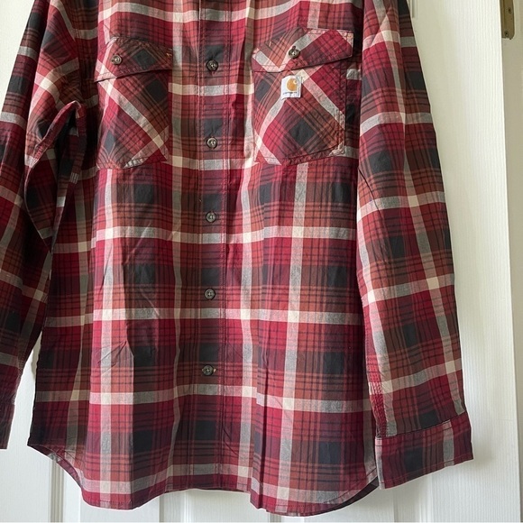 Carhartt Rugged Flex Plaid Long Sleeve Shirt Men Size L Button Up Red Brown - Picture 4 of 12
